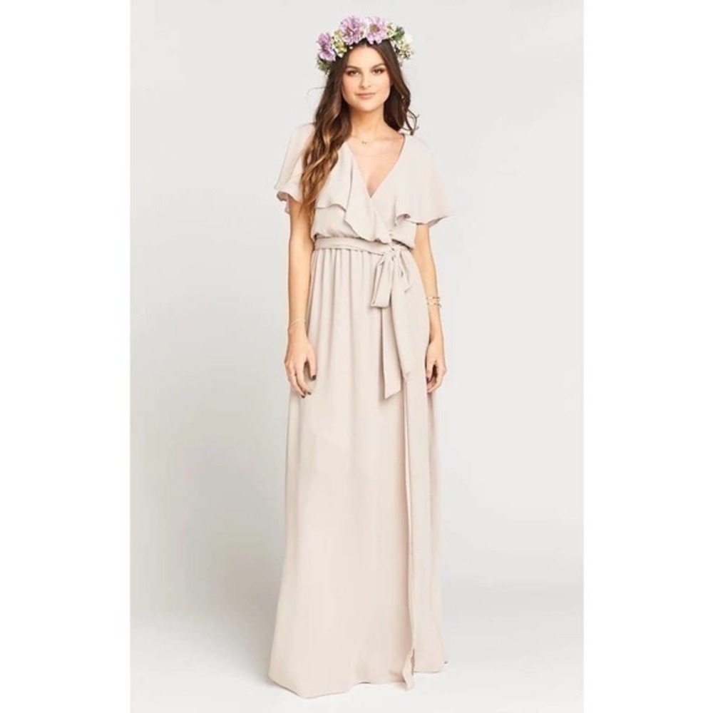 Show me your mumu Audrey Maxi Dress chic neutral ruffle light bridesmaid small
